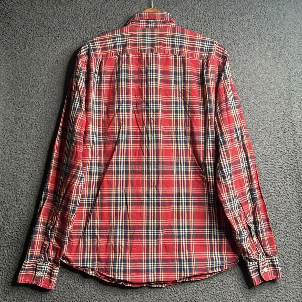 J Crew Lightweight Button Down Shirt Men Large Plaid Long Sleeve Coastal Preppy